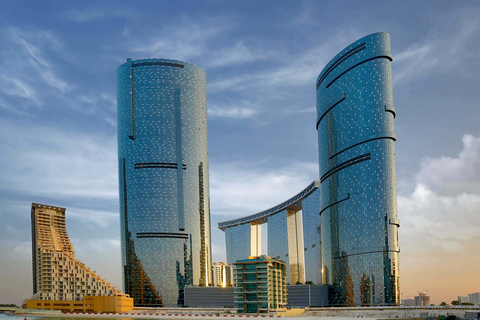Panoramic balcony view from Sun Tower apartment highlighting premium waterfront living and iconic skyline of Shams Abu Dhabi.
